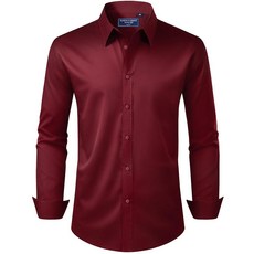 Alimens & Gentle 남성용 드레스 셔츠 레귤러 핏 스트레치 스테인 쉴드 긴소매 단색 비즈니스 웨딩 버튼 다운 셔츠 베이지. 4XL 268361, 버건디 / 레드