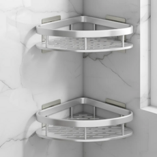 욕실 선반 무타공 초강력접착 코너형 프리미엄 실버 2개