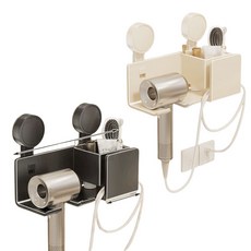 奶白色吸盤壁掛吹風機架【單筒】ABS碳鋼，免釘安裝，浴室收納好幫手, 【槍灰色】吸盤吹風機架-收納盒款, 1個