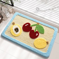 植絨新款浴室吸水地墊水果衛生間門口防滑墊入戶腳墊家用, 1個, 櫻桃