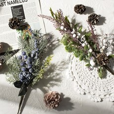 둔떼 겨울믹스 미니 2type 드라이플라워 조화가지 겨울꽃, 화이트볼