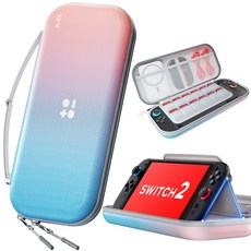 AITEWO 닌텐도 스위치 2 파우치 수납가방 휴대용 하드 케이스 충격 흡수, 핑크+블루 A형, 1개, Switch 2