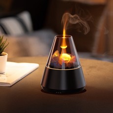 香薰機 仿真火焰燈光水氧霧化機, 暗夜黑｜粉水晶+火焰七彩燈光香薰機, 黑, 1