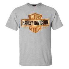 Harley-Davidson 남성용 오렌지 바 & 쉴드 블랙 티셔츠 30290591 애슬레틱 그레이.