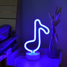 크리 에이 티브 LED 음악 모양 네온 밤 빛 배터리 USB 테이블 램프 선물 어린이 방 침실 장식, 04 music blue