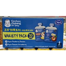 Gerber Natural for Baby 綜合果泥派對 嬰兒副食品 - 16入綜合口味, 80公克, 16, 綜合果泥