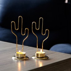 북유럽 가정용 경량 럭셔리 스타일 선인장 촛대 장식품 복고풍 촛불 저녁 식사 소품 간결한 가정용 로맨틱 식탁, 골드 선인장 캔들 스틱