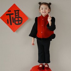 女童中式旗袍馬甲 冬季新款寶寶中國風拜年服 加絨加厚保暖年服