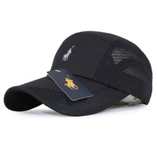 BASICM 中性款騎馬圖案刺繡網眼造型棒球帽, 黑色