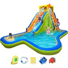 BESTPARTY 6 in 풍선 워터 슬라이드 바운스 하우스 53x95x79FT 300LBS 무게 제한 암벽 등반 스플래시 풀 스프링클러가 있는 습식 건식 야외 워터파크 370W