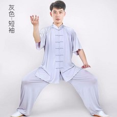 牛奶絲太極服 夏季晨練服, 短袖灰色,M
