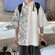 페이즐리 셔츠 아이스 실크 반팔 남성 여름 캐주얼 남방 남자 하와이안 바캉스 휴양지룩