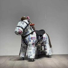 승마장난감 바퀴가 달린 말장난감 말타기 목마 흔들말, 1개, 41. 데님 4
