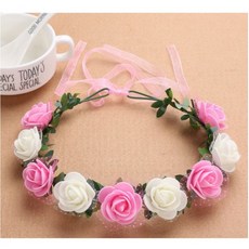 9송이 핑크 화이트 화관, 단품, 2개