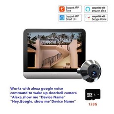 현관 비디오 인터폰 초인종 카메라 스마트 도어벨 2025 미니 틈 구멍 Tuya 130 광각 3MP 무선 핫 뷰어 도어, Alexa Camera 128G