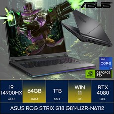 에이수스 2024 ROG 스트릭스 G18 코어i9 인텔 14세대 지포스 RTX 4080, Eclipse Gray, 1TB, 64GB, WIN11 Home, G814JZR-N6112