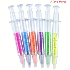 6pcs 컬러 형광펜 주사기 형광 바늘 수채화 주사기 형광펜 사무실 학교 마커 쓰기 도구, 01 6pcs
