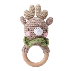 아기 뜨개 딸랑이 나무 치발기 장난감 동물 인형 신생아 촉감 음악 완구, Elk, 1개