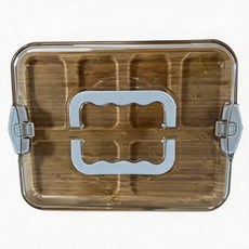 캠핑 도시락통 뚜껑트레이 대나무 아크릴 과일 채소 디저트 케이크 손잡이, 1개, 4. 정사각 격자 (화이트 손잡이 포함)