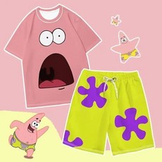 沙灘褲情侶睡衣套裝 派大星海綿寶寶卡通短袖籃球套裝