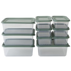 Nanu Dam 簡便微波爐容器小菜盒 2種 10個組 綠色, 480ml 6個+1400ml 4個, 1組