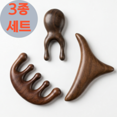 샵브릿지 나무 괄사 마사지기 얼굴 목 어깨 전신 케어, 우드, 3개