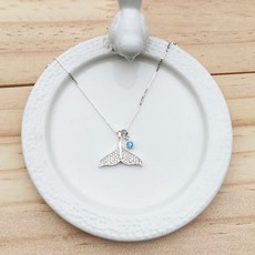 美鑽銀飾 鯨魚尾巴 幸運 925純銀鋯石項鍊, 1個, 鯨魚尾巴→白色鋯石