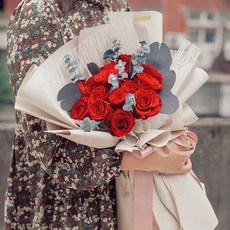 DAY OFF 復古奶茶色系16朵永生玫瑰花束 母親節禮物 乾燥花 求婚生日禮物