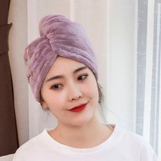 幹發帽 加厚吸水帽 柔軟速幹 成人女用 長髮包頭巾 毛巾浴帽, 1個, 羅蘭紫