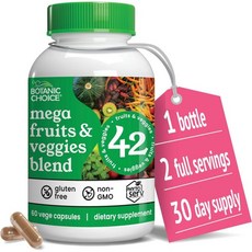 식물성 초이스 메가 과일 및 채소 블렌드 엘더베리 클로렐라 케일 에너지 밸런스 성인용 슈퍼푸드 보충제 - 2팩, 60 Count (Pack of 1), 1개, 42정