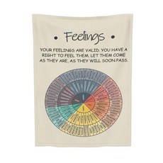 Feelings 바퀴 감정 차트 담요 아늑하고 푹신한 플란넬 플리스 101.6cm x 127cm(40 50인치) 정신 건강 담요 치료 상담 사무실 교실 가정 소파 침대 장식