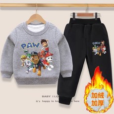 汪汪隊兒童加絨衛衣套裝男童秋冬新款潮牌童裝洋氣加厚兩件套
