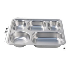 不鏽鋼分隔便當盒 方形帶蓋 學生食堂餐盒, 五分格 4102491, 1個, 如圖所示
