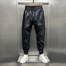 남자 가죽 바지 오토바이 방수 캐주얼 소가죽 도톰한 겨울 통가죽 기모 베기 방풍, 4XL[권장 85-95kg], 896블랙