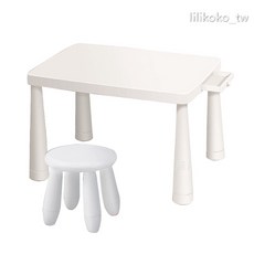 IKEA 兒童書桌椅組 高度可調節幼兒學習桌椅 環保材質 白色, 白色 圓凳+桌子
