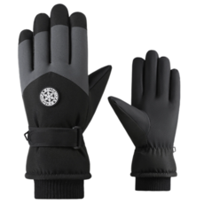 왕따뜻 방수 방풍 터치 가능한 기모 스키장갑, 블랙+그레이, 1개