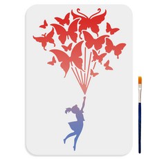 PET 페미닌 그래픽 페인팅 스텐실 여성 테마 벽화 패턴 우아한 홈 데코 DIY, 버터플라이 173, 1개