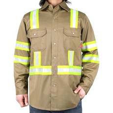 VATRENUS FR 셔츠 고감도 펄 스냅 7.5온스 100 면 CAT2 난연제 하이 비주얼 반사 안전 셔츠, XX-Large, Khaki