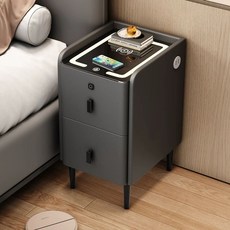 멀티 협탁 침대 석판-기능적 스마트침대 옆 다기능 조립(스스로 침실 테이블 40x40x5, 1개, AR. 다크 그레이 라운드 솔리드 우드 무선 충전기 +