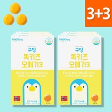 3+3 똑키즈 오메가3 어린이 아기 오메가3+맛보기 젤리, 6박스, 30정