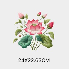 이로나 자수플라워 열전사 스티커 7종 의류 가방 패브릭 전사지 diy, 1개, 연꽃 플라워