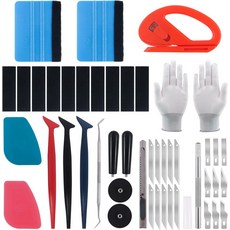 47Pcs 자동차 비닐 랩 도구 키트 여분의 천 펠트가 있는 펠트 스퀴지 그래픽 자석 홀더 장갑 지퍼 커터 유틸리티 나이프 및 블레이드 스퀴지 보관, Keadic 47Pcs 자동차 비닐 랩 도구 키트 여분, 1개