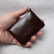 가죽 미니 동전 지갑 레이어 남여 작은 휴대용 레트로 소 첫 번째 간단한 지퍼 수제, Dark Brown