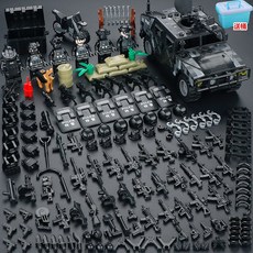 전쟁 피규어 모형 밀리터리 전투함 군인 산 미니어처 군사 특수부대 경찰 소년 조립식 작은 병사 교육용 장난감 퍼즐., [24] 특수 경찰 뱅가드 험비 팀 (보관용 버킷 포함