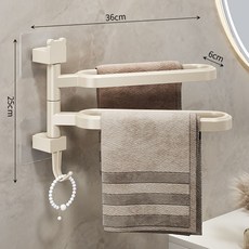 리빙코어 무타공 다용도 회전식수건걸이 화장실 욕실 주방 걸이, 크림(2단), 1개