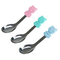 歐岱卡通湯匙 【藍/粉/綠】 D-22 兒童湯匙 幼兒湯匙 開學餐具, 粉色, 1個