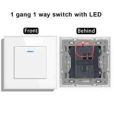 novski 크리스탈 강화 유리 패널 1구 1방향 2방향 2구 LED 표시기 16A 250V가 있는 벽 스위치, 01 EU, 01 110  240 V, 04 white 1 gang 1way