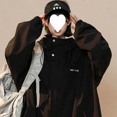 HANLIN 남녀공용 봄가을 오버핏 후드 자켓 캐주얼 바람막이 점퍼 빅사이즈 150kg까지