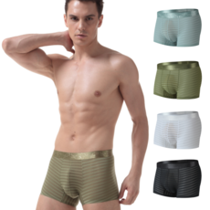 Montheria 남자 팬티 아이스 실크 느슨한 메쉬 통기성 팬티 남성용 사각 드로즈 남자 속옷 4종 세트 D12-11