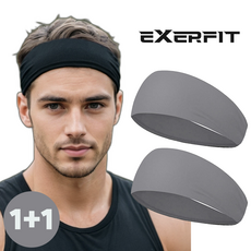 엑서핏 1+1 스포츠 쿨링 헤어밴드 러닝 땀흘림방지 흡수, 그레이, 본품